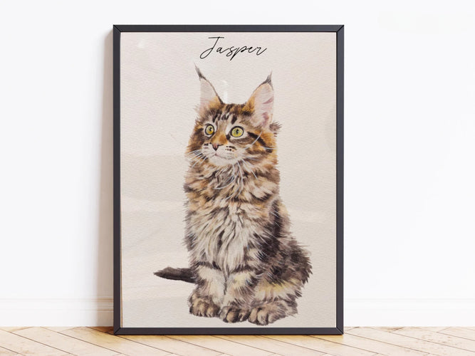 Personalised Watercolour Cat Portrait From Photo - Cat Painting Gift - Canvas, Framed, Prints
