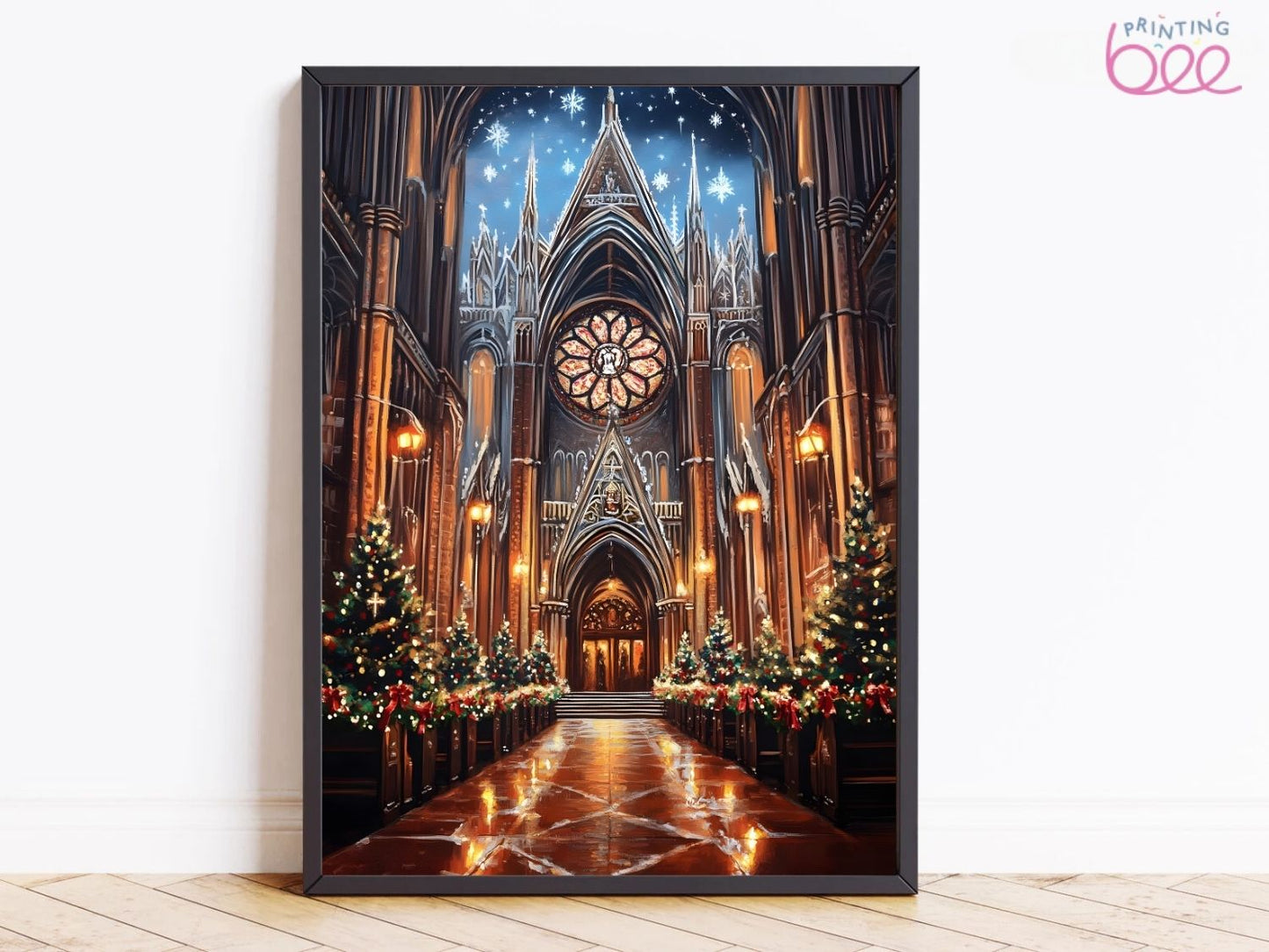 Majestic Cathedral Christmas Art Print on Canvas