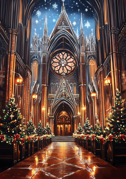 Majestic Cathedral Christmas Art Print on Canvas