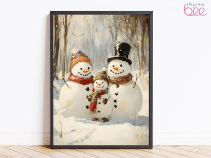 Snowman Family Winter Art Print