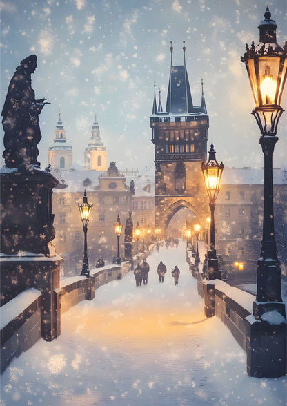 Winter Prague Charles Bridge Christmas Canvas Art
