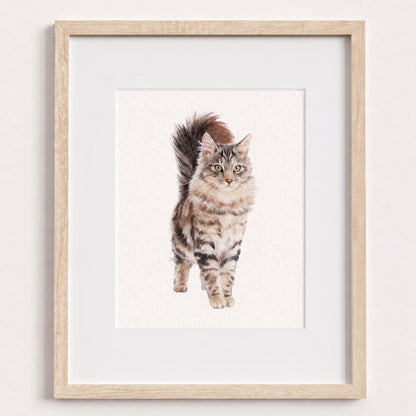 Personalised Cat Memorial Gift - Watercolour Cat Portrait From Photo - Canvas, Framed, Prints