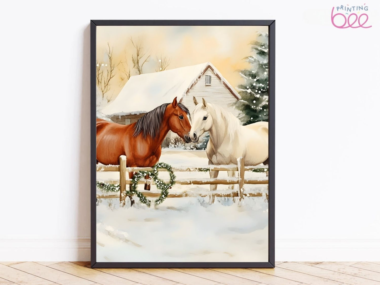 Winter Horse Companions Canvas Print – Rustic Holiday Art for Farmhouse Decor