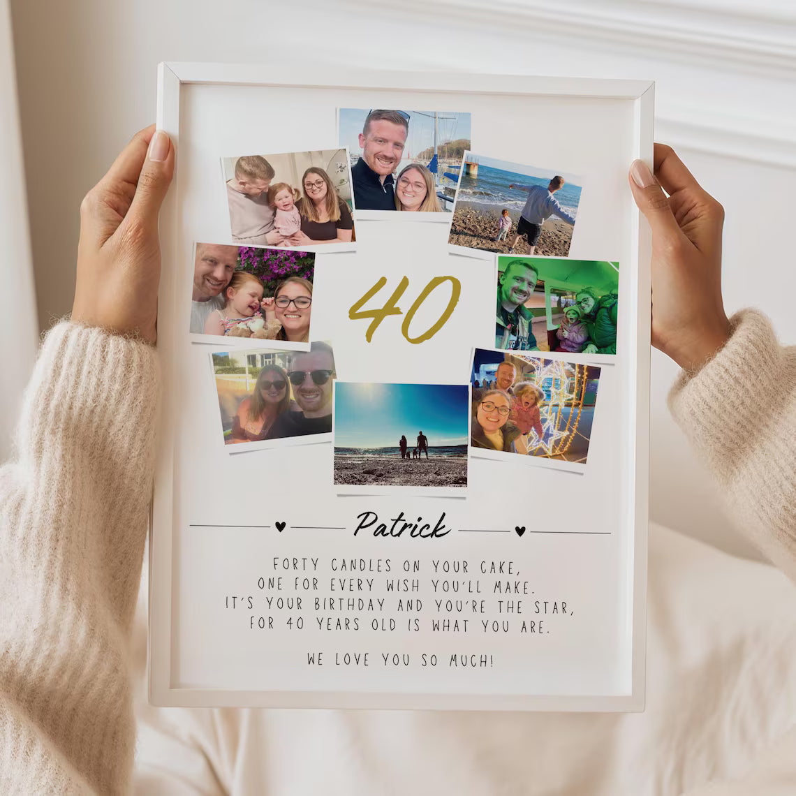Personalised 40th Birthday Photo Collage, 40th Celebration Gift, 40th Milestone Wall Art, Polaroid Photo Decor, Unique 40 Gift Daughter Son