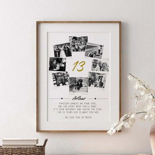 Personalised 13th Birthday Photo Collage, Son Daugher 13th Birthday Party Gift, 13th Birthday Wall Art, Polaroid Photo Decor, Thirteen Gift