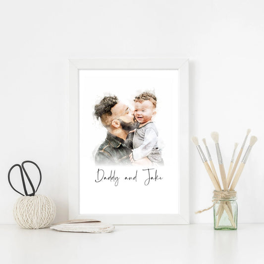Personalised Father's Day Dad Portrait From Photo, Watercolour Daddy Painting Gift From Daughter Son Wife
