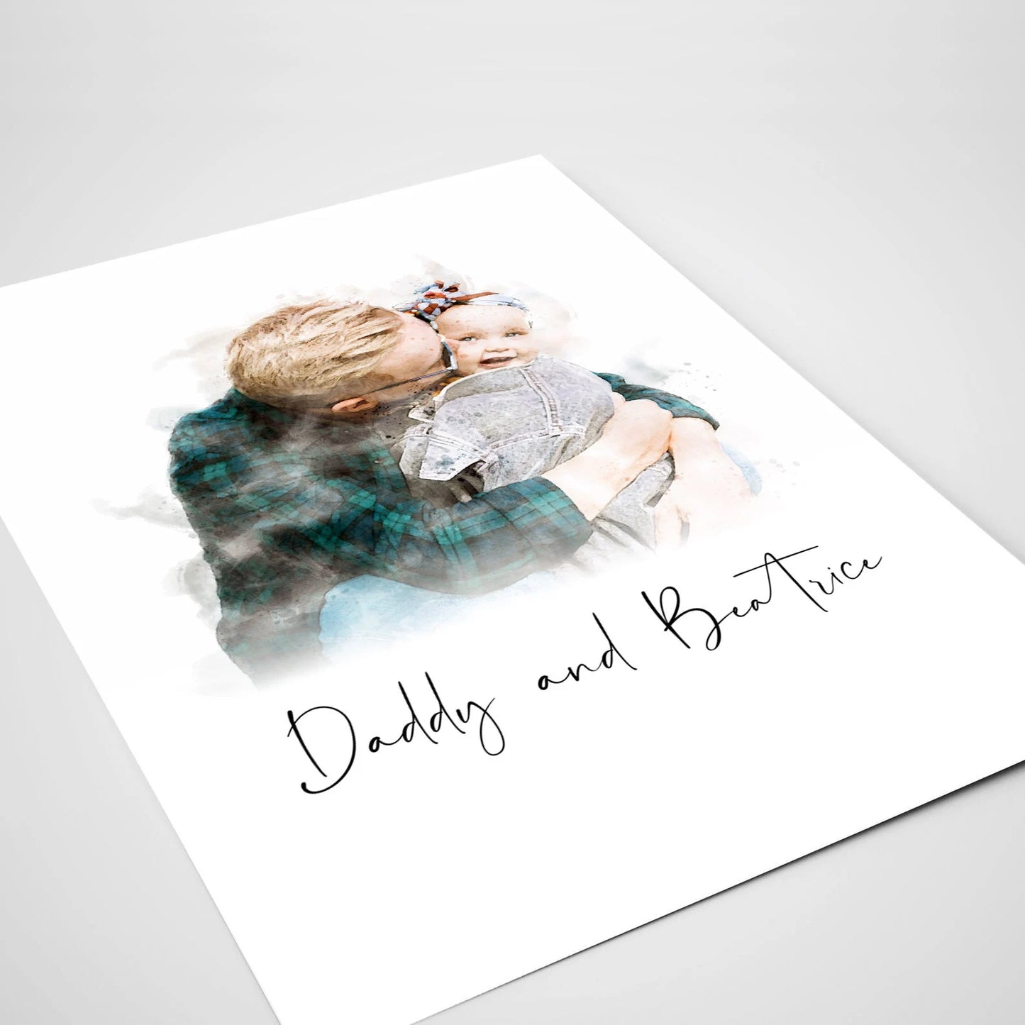 Personalised Father's Day Dad Portrait From Photo, Watercolour Daddy Painting Gift From Daughter Son Wife