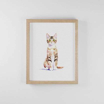 Personalised Cat Memorial Gift - Watercolour Cat Portrait From Photo - Canvas, Framed, Prints