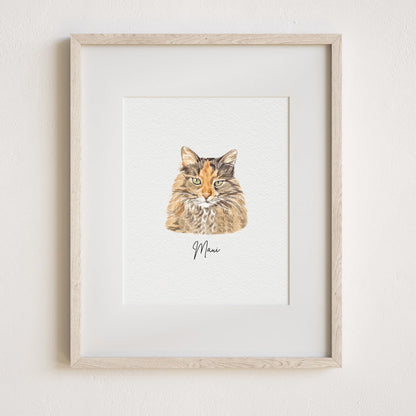 Personalised Cat Memorial Gift - Watercolour Cat Portrait From Photo - Canvas, Framed, Prints