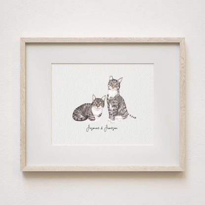 Personalised Cat Memorial Gift - Watercolour Cat Portrait From Photo - Canvas, Framed, Prints