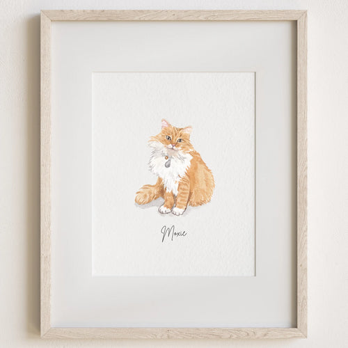 Personalised Cat Memorial Gift - Watercolour Cat Portrait From Photo - Canvas, Framed, Prints