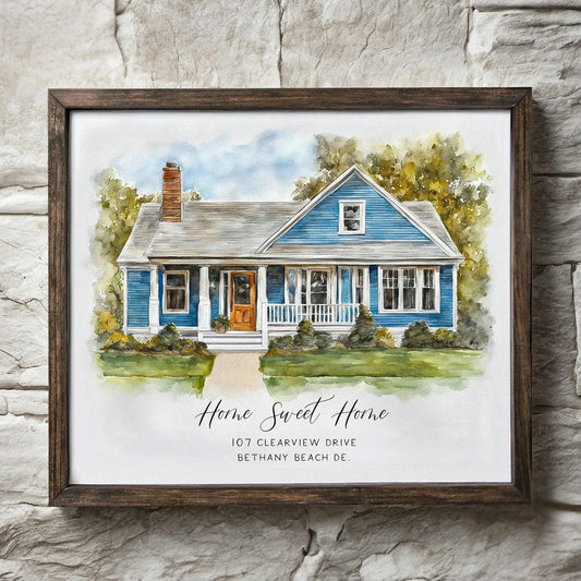 Personalised New Home Gift - Custom Watercolour House Portrait From Photo - First Home Housewarming Print