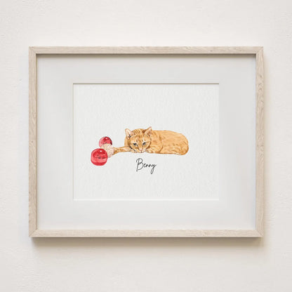 Personalised Cat Memorial Gift - Watercolour Cat Portrait From Photo - Canvas, Framed, Prints