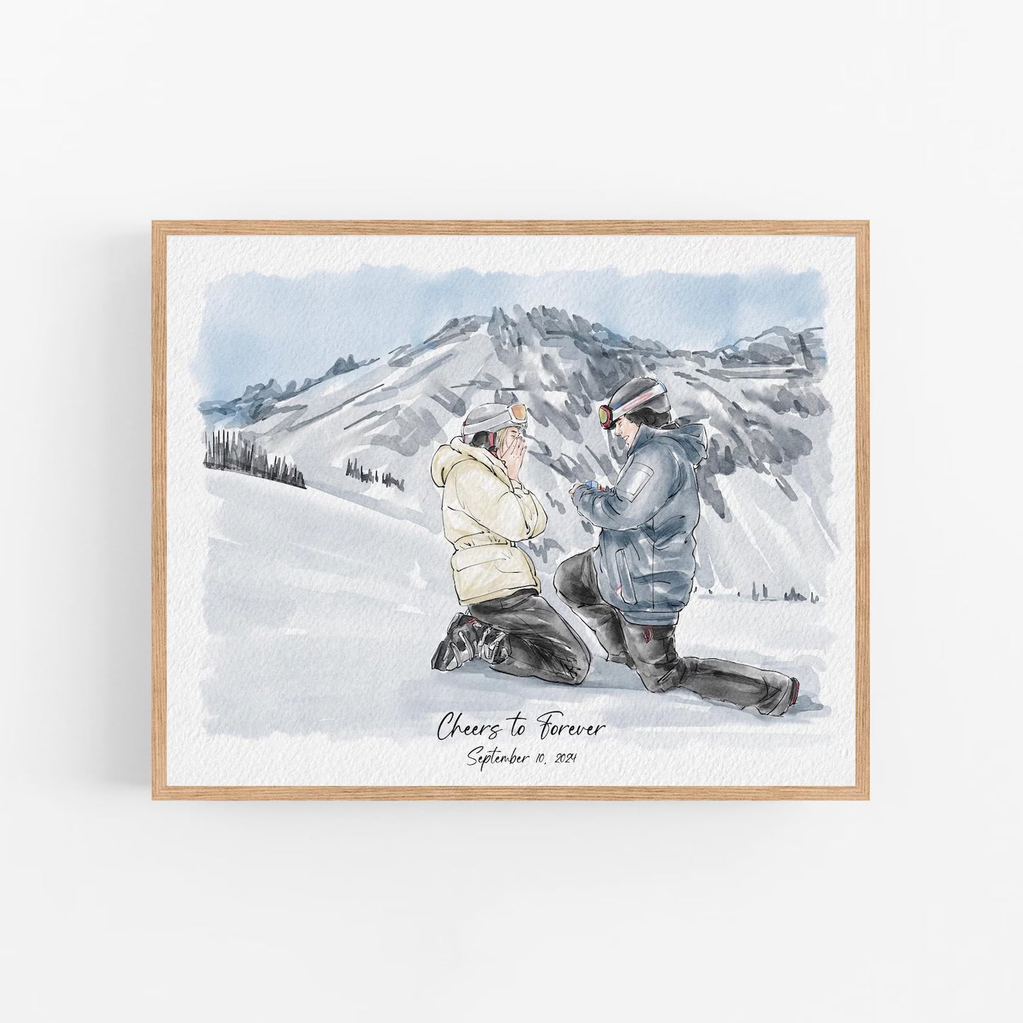 Personalised Engagement Portrait From Photo - Custom Watercolour Proposal Painting - Couple Anniversary Gift for Fiance