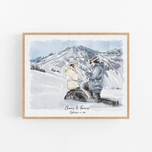 Personalised Engagement Portrait From Photo - Custom Watercolour Proposal Painting - Couple Anniversary Gift for Fiance