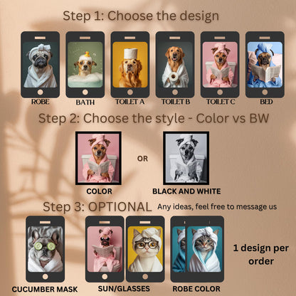 Personalised Funny Bathroom Dog Print From Photo - Dog on Toilet Art - Custom Pet Portrait - Dog Dad Gift