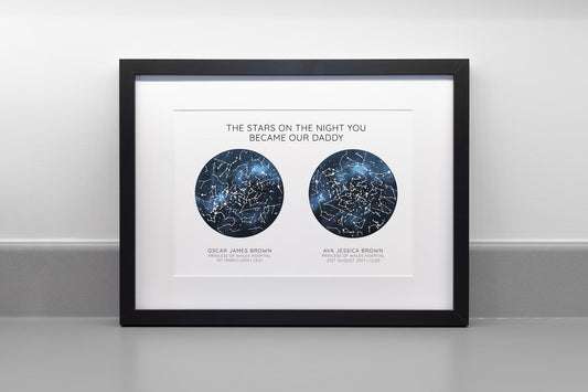 Personalised Father's Day Star Map Print, Night You Became Dad Daddy Grandad, First Fathers Day Gift