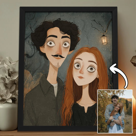 Personalised Gothic Couple Portrait From Photo - Custom Dark Family Illustration Canvas - Halloween Anniversary Gift