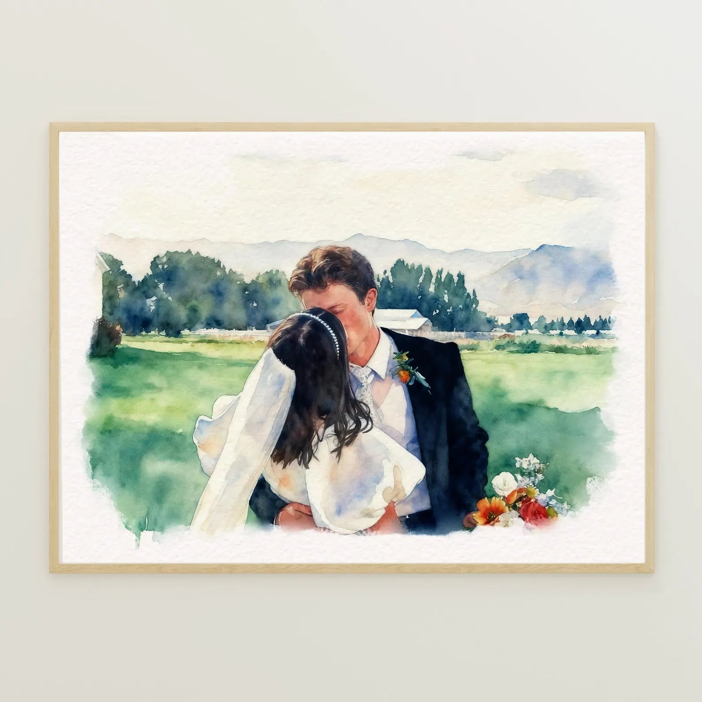 Personalised Wedding Portrait From Photo - Custom Watercolour Couple Painting - Bride and Groom Anniversary Gift