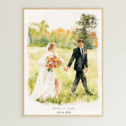 Personalised Wedding Portrait From Photo - Custom Watercolour Couple Painting - Bride and Groom Anniversary Gift