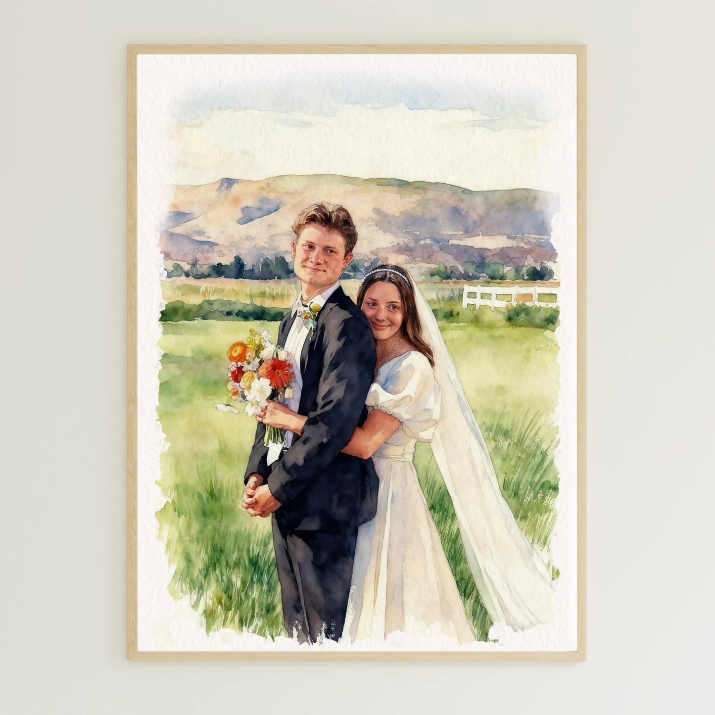 Personalised Wedding Portrait From Photo - Custom Watercolour Couple Painting - Bride and Groom Anniversary Gift