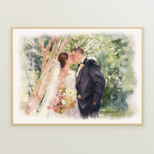 Personalised Wedding Portrait From Photo - Custom Watercolour Couple Painting - Bride and Groom Anniversary Gift