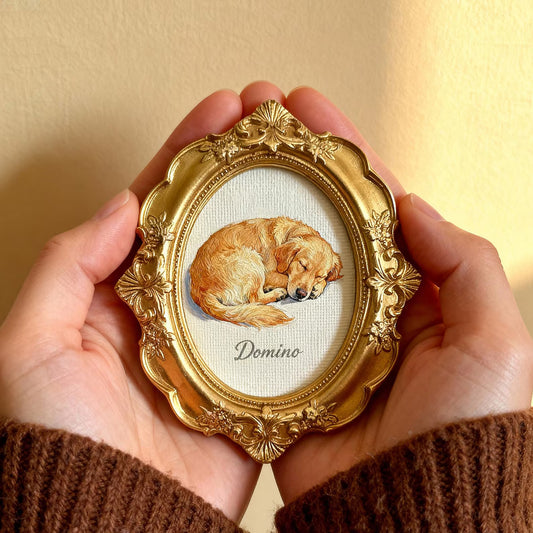 Mini Ornate Framed Pet Portrait From Photo - Personalised Watercolour Dog Painting - Pet Memorial Gift