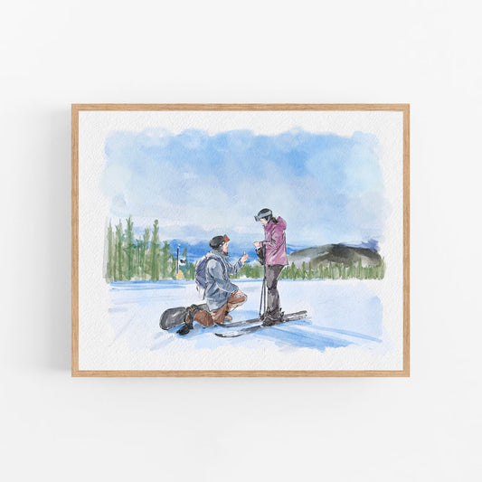 Personalised Engagement Portrait From Photo - Custom Watercolour Proposal Painting - Couple Anniversary Gift for Fiance