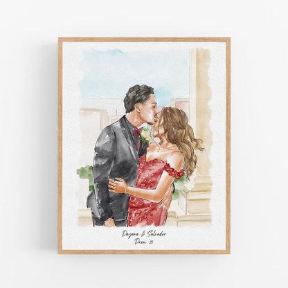 Personalised Engagement Portrait From Photo - Custom Watercolour Proposal Painting - Couple Anniversary Gift for Fiance