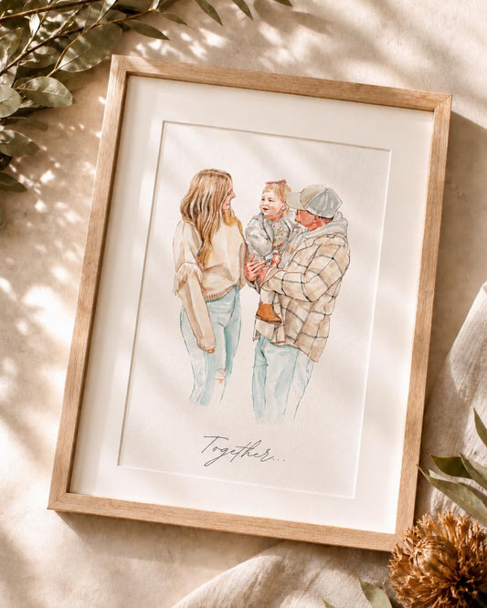 Personalised Father's Day Family Portrait From Photo, Watercolour Painting Gift for Dad Daddy Grandad