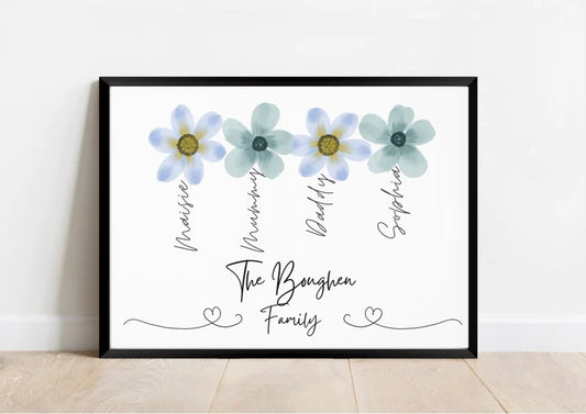 Personalised Family Flower Print, Family Portrait Gift, Birthday Flower Print, Our Family Wall Art, Friendship Print, Mum Christmas Gift