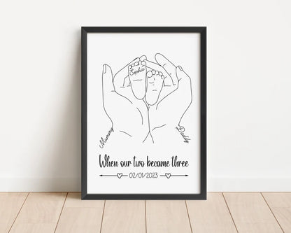 Personalised New Baby Print, Mother's Day Gift, Gift for New Parents, Minimalist Line Art, Baby Feet Gift Print, Names and Date of Birth Art