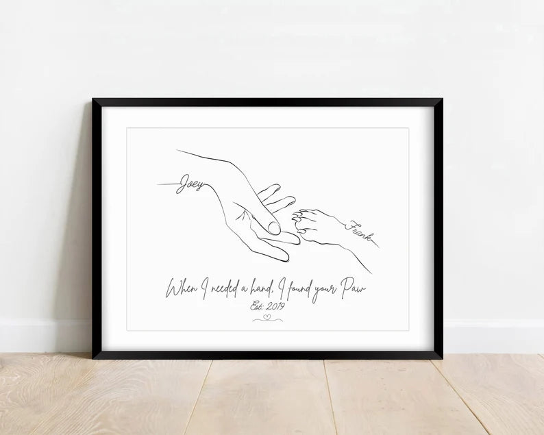 Custom Pet and Owner Gift, Personalised Paw Hand Drawing, Pet Memorial Gift, Dog Cat Keepsake Art, New Pet Adoption Gift, Minimalist Art