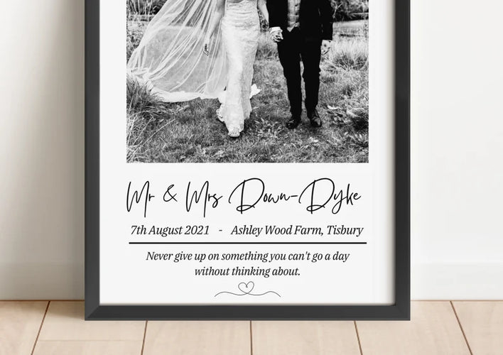 Personalised Wedding Photo Print, Just Married Wedding Keepsake, Wedding Day Photo, Wedding Gift, Post Honeymoon Gift Anniversary Gift Idea