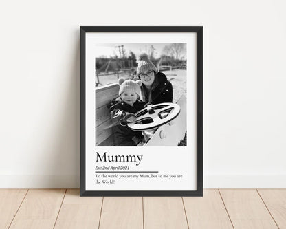 Mum Photo Gift Print, Mothers Day Frame, Custom Mummy Poster from Son Daughter, Mum Birthday Gift, New Mom Wall Art, New Baby Newborn Frame