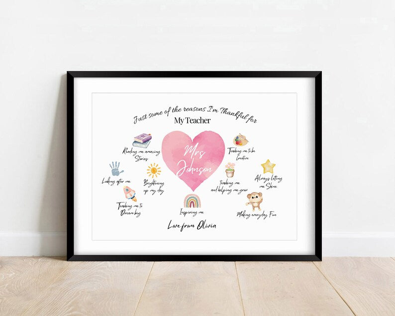 Custom Teacher Appreciation Gift Print, Thank you gift for Teacher, End of Term Teacher Gift, Leaver Gift for Mentor, Primary School Gift