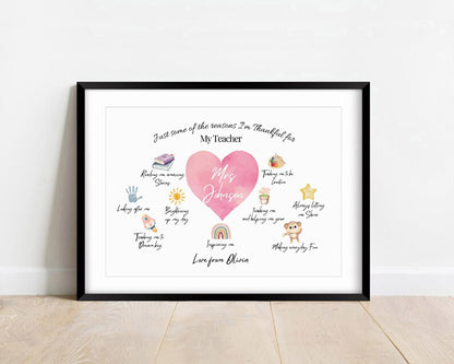 Custom Teacher Appreciation Gift Print, Thank you gift for Teacher, End of Term Teacher Gift, Leaver Gift for Mentor, Primary School Gift