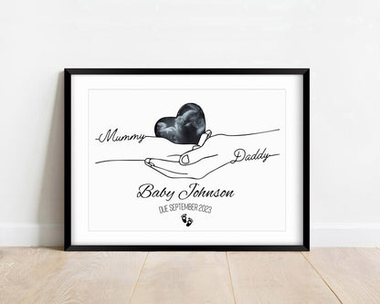 Minimalist Pregnancy Announcement Print, Line Art Baby Scan Poster, First Pregnancy Reveal, Baby Scan Photo Keepsake, Baby Reveal Gift Print