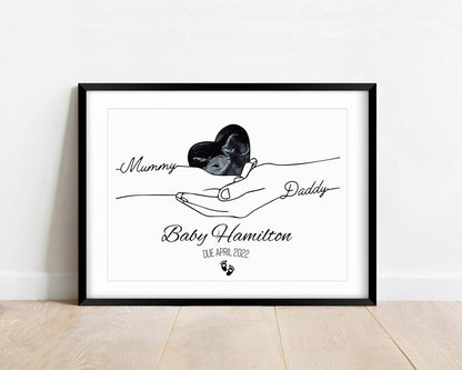 Minimalist Pregnancy Announcement Print, Line Art Baby Scan Poster, First Pregnancy Reveal, Baby Scan Photo Keepsake, Baby Reveal Gift Print