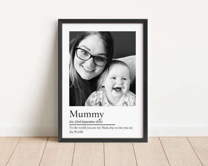 Mum Photo Gift Print, Mothers Day Frame, Custom Mummy Poster from Son Daughter, Mum Birthday Gift, New Mom Wall Art, New Baby Newborn Frame