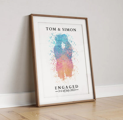 Custom Couple Engagement Gift, LGBTQ Wedding Gift for Mr & Mr, Gay Engagement Print, Personalised Anniversary Valentines Gift for Boyfriend