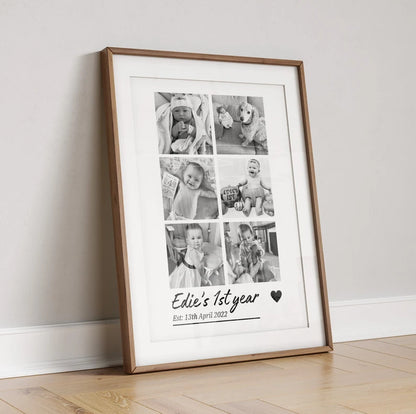Personalised First Year in Photos Print, Newborn Photo Frame, Newborn Photos Poster, New Mum Wall Art, New Baby First Birthday Gift, Months