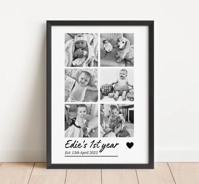 Personalised First Year in Photos Print, Newborn Photo Frame, Newborn Photos Poster, New Mum Wall Art, New Baby First Birthday Gift, Months