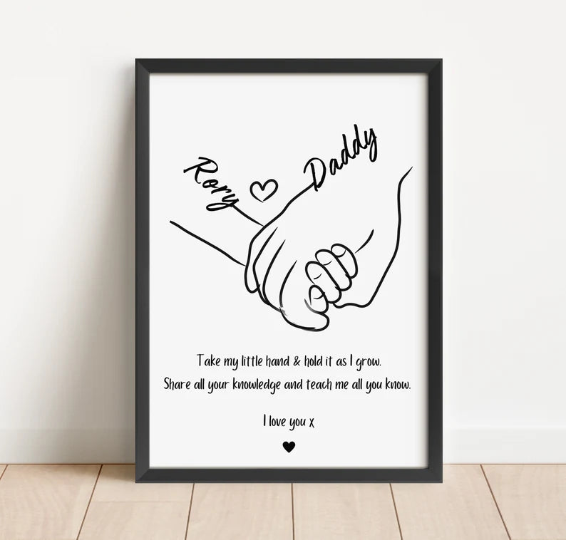 Custom Dad and Child Hands Gift Print, Daddy & Daughter Frame, Personalised Birthday Gift for Dad, Daddys First Birthday, Dad Minimalist Art