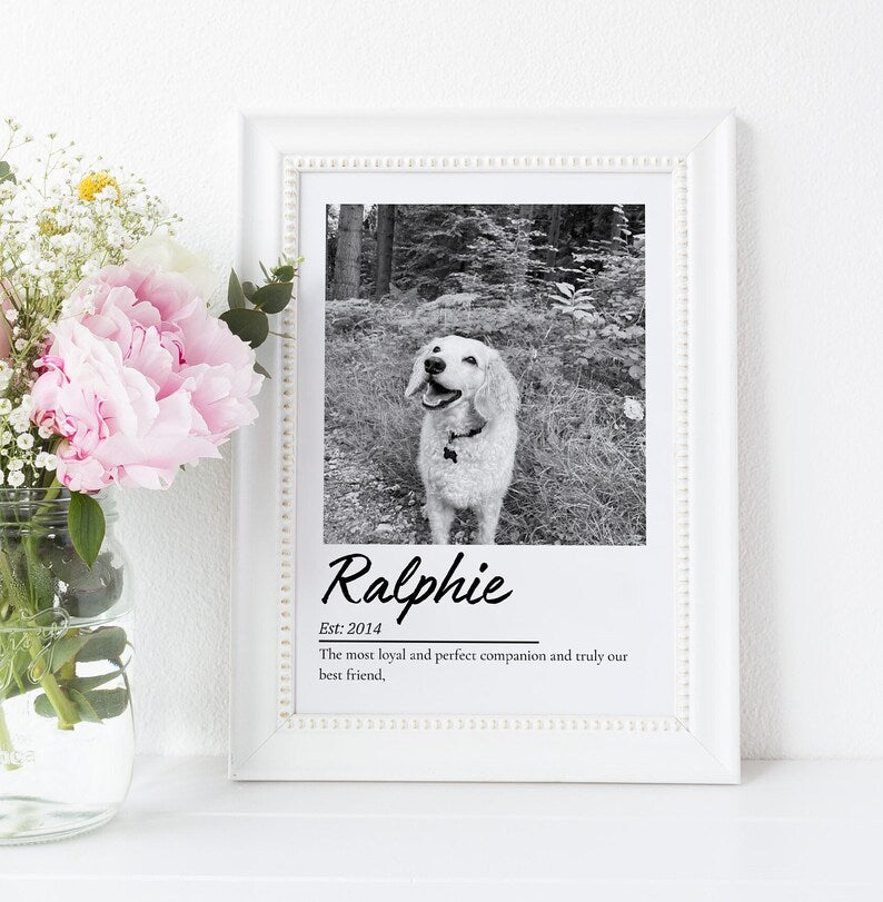 Dog Memorial Gift Print, Dog Photo Portrait, Custom Pet Wall Art, Dog Loss Keepsake, Memorial Photo Art, Friend Pet Gift, Optional Paw Print