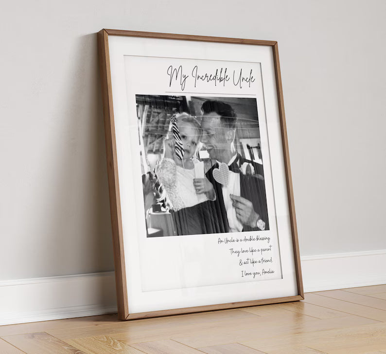 Personalised Uncle Print, Thank You Gift from Nephew Niece, Uncle Birthday Framed Wall Art, Photo Present for Brother, Father's Day Gift Art