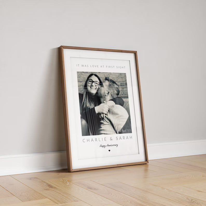 Personalised Anniversary Photo Print, Velentines Day Gift for Wife Husband, Couple Photo Framed for Her, Girlfriend Present Anniversary Gift