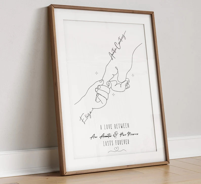 Personalised Auntie & Niece Nephew Line Art Print, Custom Name Hand Drawing, Auntie Gift from Niece, Aunt Wall Art, Nursery Decor, Gift Idea