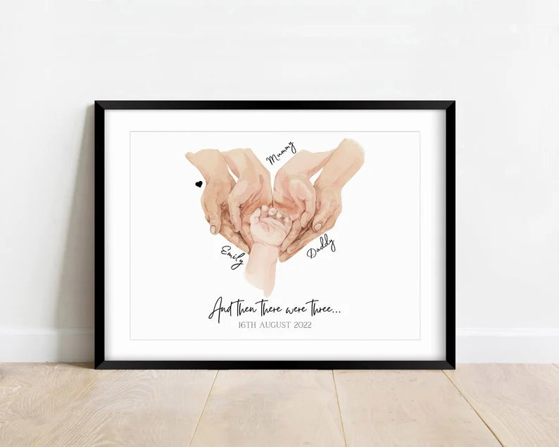 Personalised Family Hands Gift, Family Portrait Gift Print, Couple Baby Print, New Parents Wall Art, Newborn Baby Shower, Fathers Day Gift