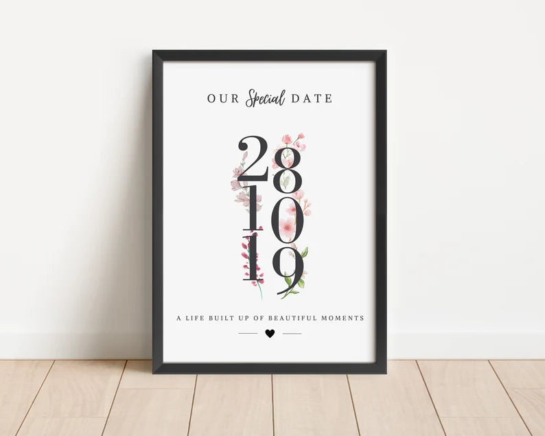 Custom Anniversary Special Date Print | Custom Wedding Milestone Gift | Date Gift for Wife Husband Birthday | Flroal Gift for Her